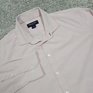 Mizzen Main‎ Shirt Men XL Pink White Button Trim Fit Performance Office READ